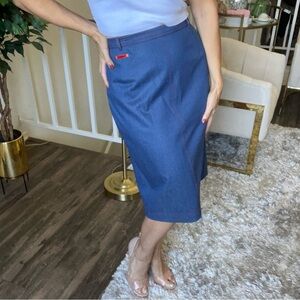 Escada Vtg 90s Knee Length Straight Wool Pencil Skirt Lined Red Stitching Retro8